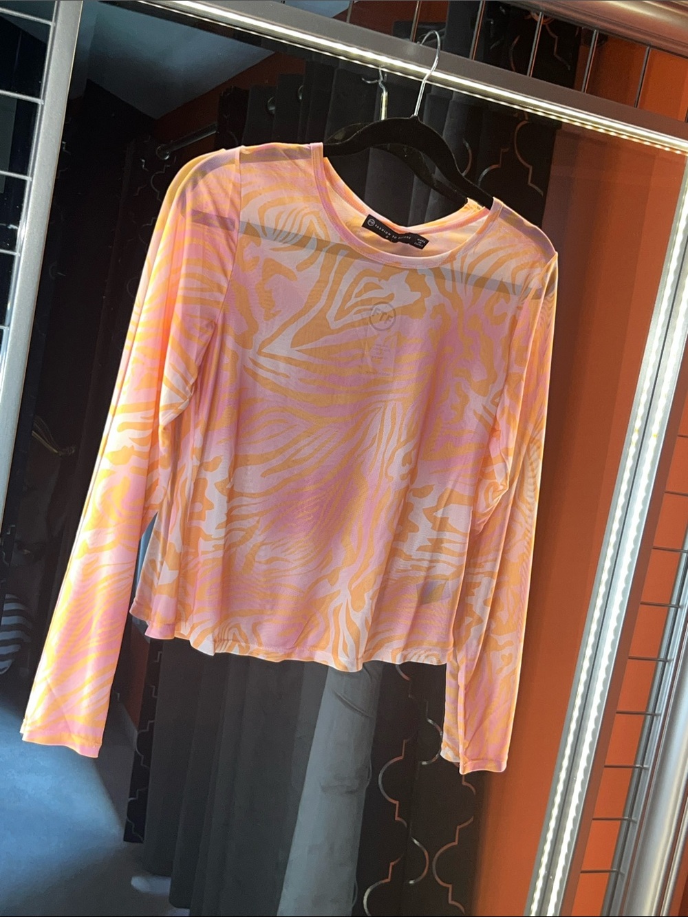 Fashion to Figure Pink and Orange Zebra Mesh Long Sleeve Top 🍭
